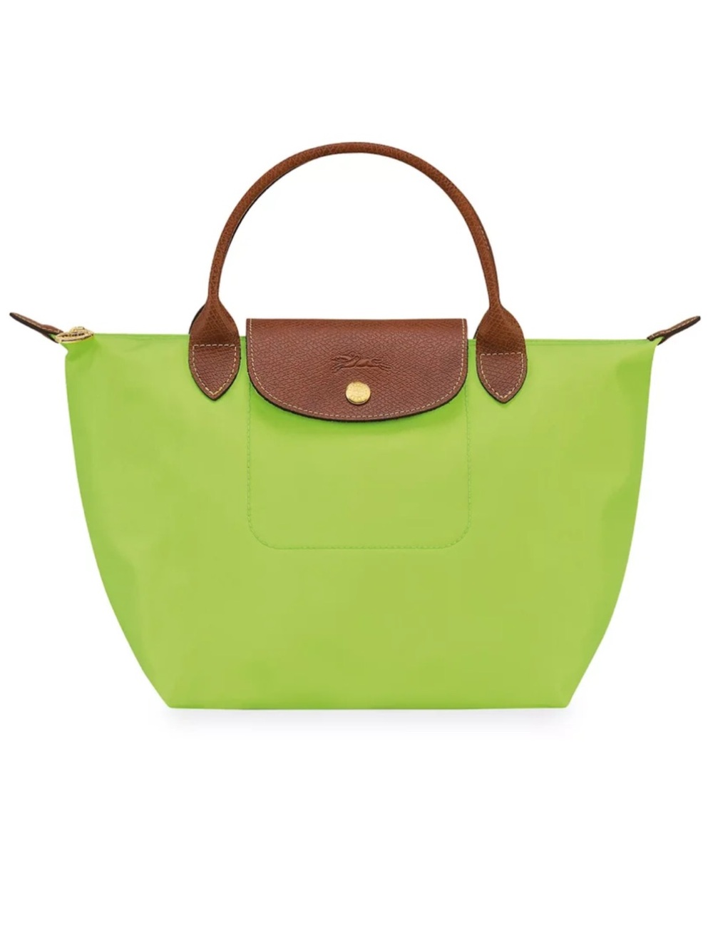 Longchamp small top-handle bag in light green with brown flap